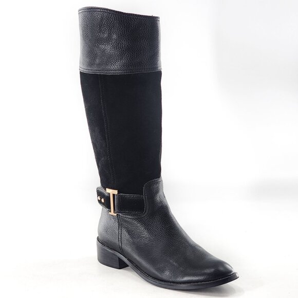 TORY BURCH Tenley Black Leather Suede Combo Designer Riding Boots - Picture 3 of 10